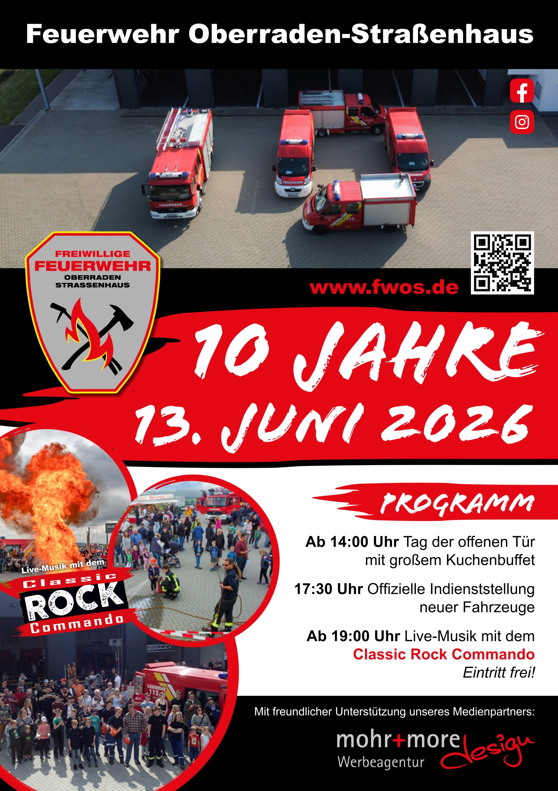 Plakat zum Thema 10 Jahre freiwillige Feuerwehr Oberraden - Straßenhaus
